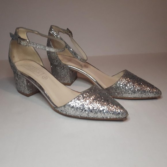 ASOS Shoes - 💥$17💥ASOS Truffle Collection Silver Glitter Ankle Strap Pointy Shoes Pump sz 7